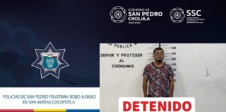 Policías de San Pedro Cholula frustran robo en Oxxo en San Matías Cocoyotla