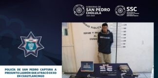 Policía de San Pedro Cholula captura a presunto ladrón tras asalto de Oxxo en Cuautlancingo