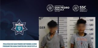 Policías de San Pedro Cholula detienen a dos presuntos asaltantes en Cocoyotla