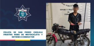 Policía de San Pedro Cholula frustra robo de motocicleta y detiene a conductor