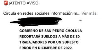 Desmiente el gobierno de Cholula que se realicen recortes salariales a sus trabajadores