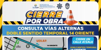 Activa San Andrés Cholula doble sentido temporal en la 14 oriente ante cierres de circulación por obras