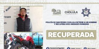 Policía de San Pedro Cholula detiene a un hombre y recupera dos unidades robadas