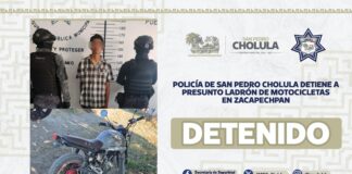 Policía de San Pedro Cholula detiene a presunto ladrón de motocicletas en Zacapechpan