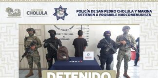 Policía de San Pedro Cholula y Marina detienen a probable narcomenudista