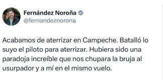 Noroña ironiza en redes tras complicado aterrizaje junto a Felipe Calderón