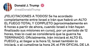 ¡Se acabó la guerra! Trump proclama cese al fuego entre Israel e Irán