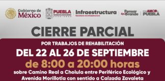 Puebla: cierran Camino Real a Cholula y reducen carriles en Vía Atlixcáyotl por obras