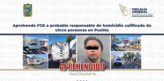 Aprehende FGE a probable responsable de homicidio calificado de cinco personas en Puebla