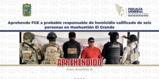 Aprehende FGE a probable responsable de homicidio calificado de seis personas en Huehuetlán El Grande