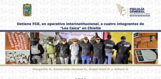 Detiene FGE, en operativo interinstitucional, a cuatro integrantes de “Los Caica” en Chietla