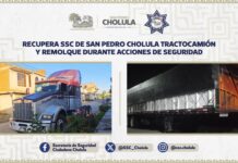 Recupera SSC de San Pedro Cholula tractocamión y remolque durante acciones de seguridad