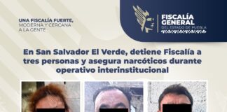 En San Salvador El Verde, detiene Fiscalía a tres personas y asegura narcóticos durante operativo interinstitucional